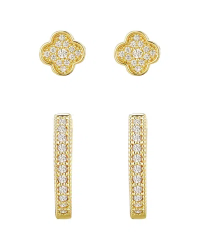 Adornia Set Of 2 Cubic Zirconia Huggie Hoop Earrings In Gold