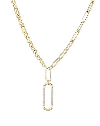 Adornia 14k Plated Cz Mixed Chain Oval Pendant Necklace In Gold