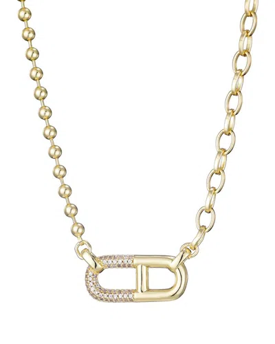 Adornia 14k Plated Cz Mixed Chain Sideways Pendant Necklace In Gold