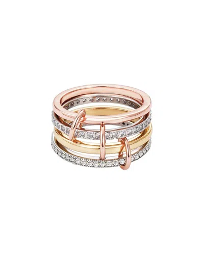 ADORNIA ADORNIA 14K PLATED CZ MIXED METAL CONNECTED 4PC STACK RING