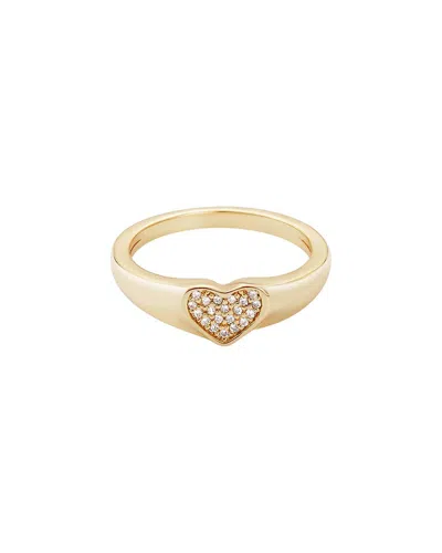 Adornia 14k Plated Cz Pave Heart Signet Pinky Ring In Gold