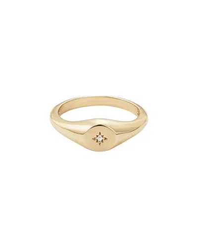 Adornia 14k Plated Cz Starbust Signet Pinky Ring In Gold