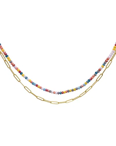 Adornia Spring 2022 14k Yellow Gold Vermeil Multi Color Bead And Paper Clip Necklace In Pink