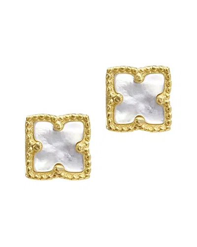 Adornia 14k Gold Plated Flower White Mother-of-pearl Stud Earrings In Silver
