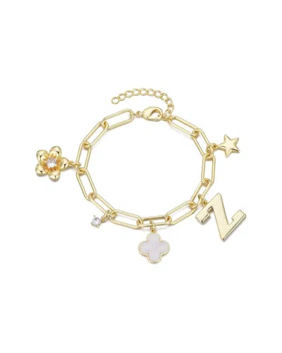 Adornia 14k Plated Gemstone Initial Chunky Charm Bracelet In Gold