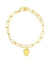 Adornia 14k Gold Plated Paperclip Chain Heart Charm Bracelet