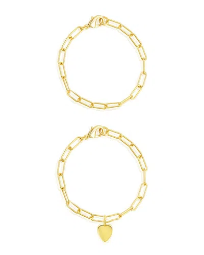 Adornia 14k Plated Heart Paperclip Bracelet Set In Gold
