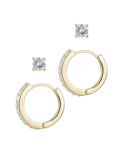 ADORNIA ADORNIA 14K PLATED HUGGIE & SOLITAIRE STUD EARRING SET