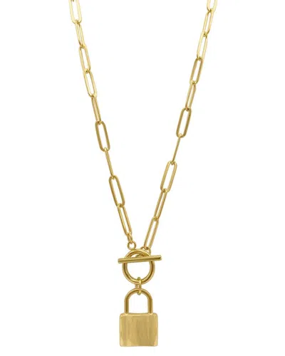 Adornia 14k Gold Plated Water Resistant Paper Clip Chain Lock Toggle Necklace In Yellow