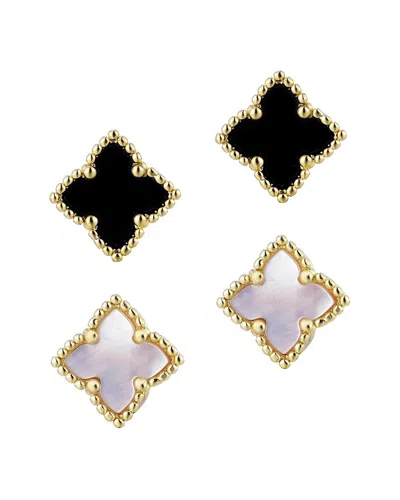 Adornia 14k Plated Mother-of-pearl Clover Stud Set Earrings In Gold