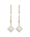 Adornia 14k Plated Mother-of-pearl Cz Clover Huggie Set Earrings In Gold