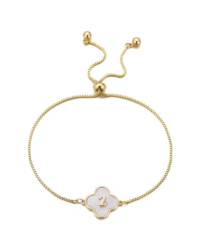 Adornia 14k Plated Mother-of-pearl Initial Clover Bolo Bracelet In Gold