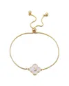 Adornia 14k Plated Mother-of-pearl Initial Clover Bolo Bracelet In Gold