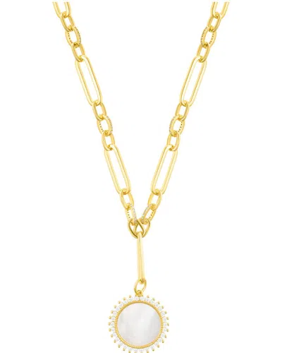 ADORNIA ADORNIA 14K PLATED PEARL CZ HALO DISC NECKLACE