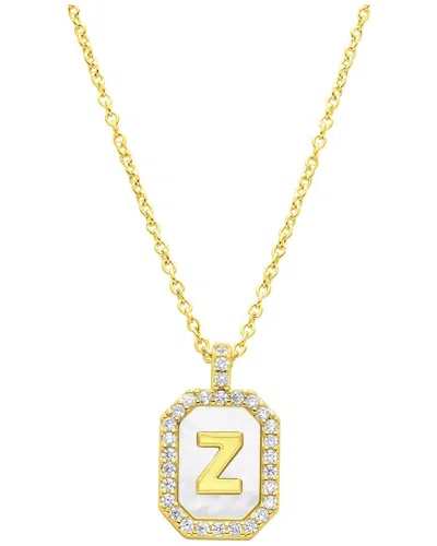 Adornia 14k Plated Pearl Cz Initial Tablet Necklace In Gold