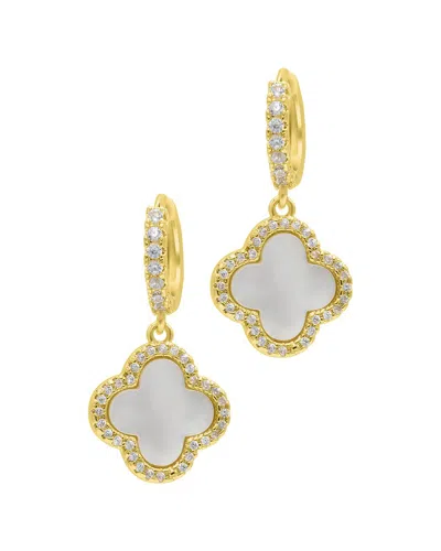 Adornia 14k Gold-plated Crystal Halo White Mother-of-pearl Clover Dangle Huggie Earrings