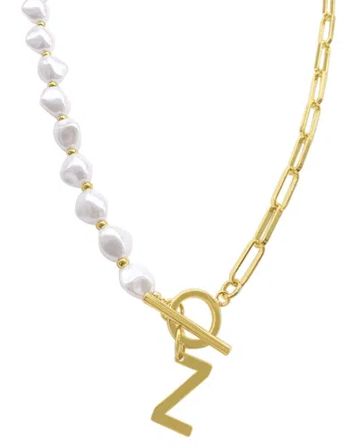 Adornia 14k Plated Pearl Paperclip Chain Initial Necklace (a-z)
