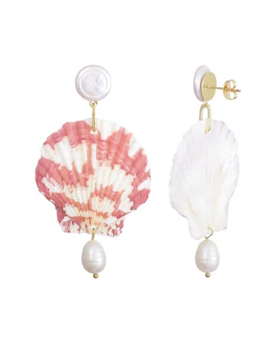 Adornia Pink Shell And Shell Pearl 3-drop Earrings In Gold