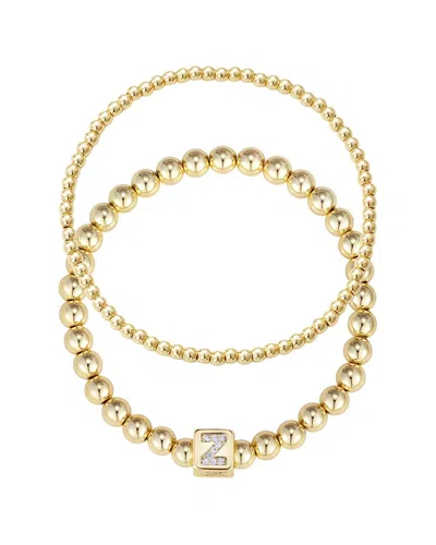 Adornia 14k Plated Set Of 2 Initial Cube Bead Bracelet In Gold
