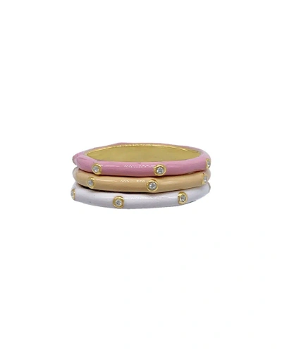 Adornia 14k Plated Sherbert Enamel Trio Ring Set In Gold