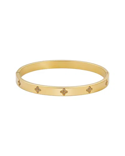 Adornia 14k Plated Stainless Steel Cz Tarnish-resistant Pave Clover Cuff Bracelet In Brown