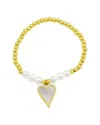 Adornia 14k Gold-plated Stretch Pearl Bracelet With Mother-of-pearl Halo Heart