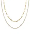 Adornia 14k Plated Paperclip & Tennis Necklace Set In Gold