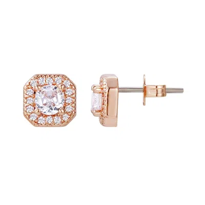 Adornia 14k Rose Gold Cz Halo Square Cushion Stud Earrings In Pink