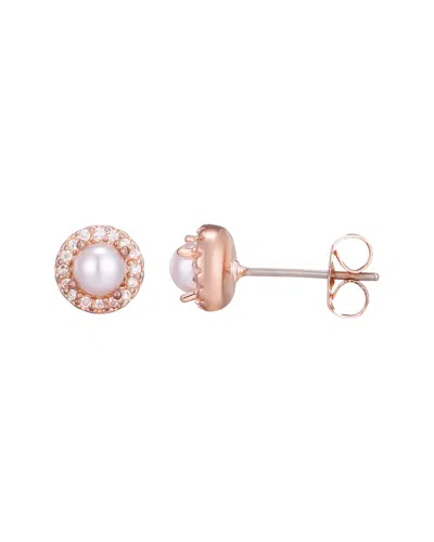 Adornia 14k Rose Gold Plated 3-4mm Pearl Halo Stud Earrings In Red