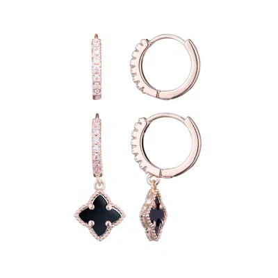 Adornia 14k Rose Gold Plated Black Clover Cz Huggie Set In Pink