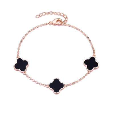 Adornia 14k Rose Gold Plated Black Clover Station Bracelet