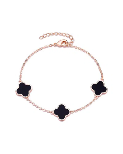 Adornia 14k Rose Gold Plated Black Clover Station Bracelet