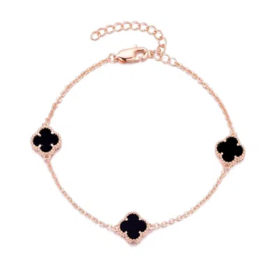 Adornia 14k Rose Gold Plated Black Clover Station Bracelet In Pink