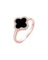 Adornia Rose Gold Cubic Zirconia Black Halo Clover Ring In Metallic