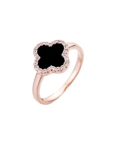 ADORNIA ADORNIA 14K ROSE GOLD PLATED CZ BLACK HALO CLOVER RING