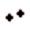 Adornia 14k Rose Gold Plated Black Halo Cz Clover Stud Earrings In Black