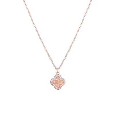 ADORNIA 14K ROSE GOLD PLATED BUTTON CLOVER CZ HALO NECKLACE