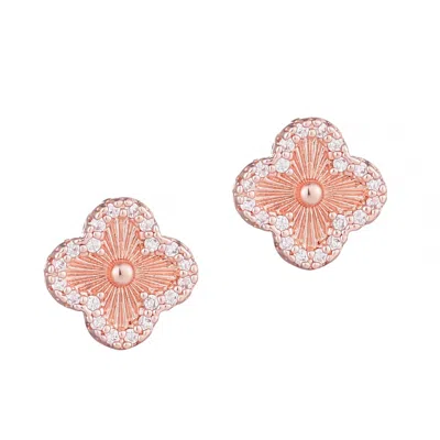 Adornia 14k Rose Gold Plated Button Clover Cz Halo Stud Earrings In Pink