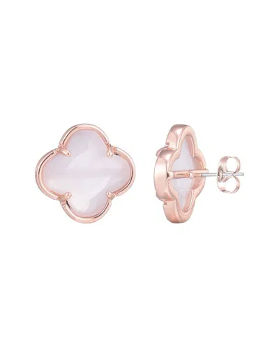 Adornia 14k Rose Gold Plated Cat Eye Stone Clover Stone Stud Earrings In Pink