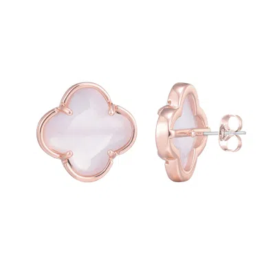 Adornia 14k Rose Gold Plated Cat Eye Stone Clover Stone Stud Earrings In Pink