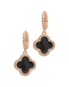 Adornia 14k Rose Gold Plated Crystal Halo Black Clover Dangle Huggie Earrings