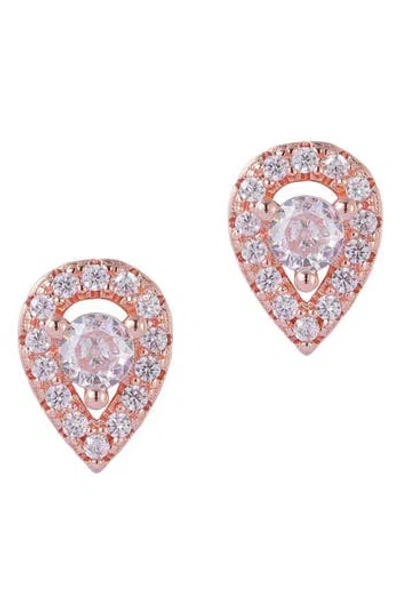 Adornia 14k Rose Gold Plated Pear Cut Halo Crystal Stud Earrings In Silver