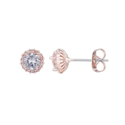ADORNIA 14K ROSE GOLD PLATED HALO CZ STUD EARRINGS
