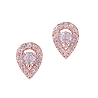 Adornia 14k Rose Gold Plated Pear Cut Halo Crystal Stud Earrings