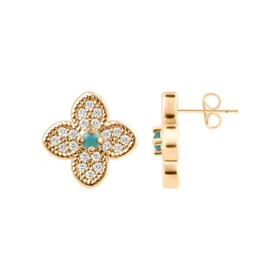 Adornia 14k Rose Gold Plated Turquoise Flower Earrings In Rose Gold,blue