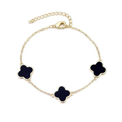 Adornia 14k Yellow Gold Plated Black Clover Station Bracelet
