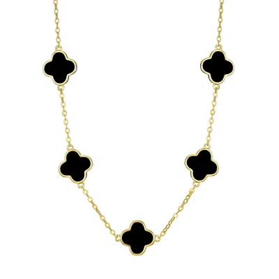 Adornia 14k Yellow Gold Plated Black Clover Station Necklace