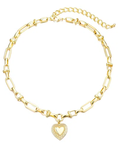 ADORNIA ADORNIA 14K PLATED CHUNKY MIXED LINK CHAIN FLUTED HEART NECKLACE