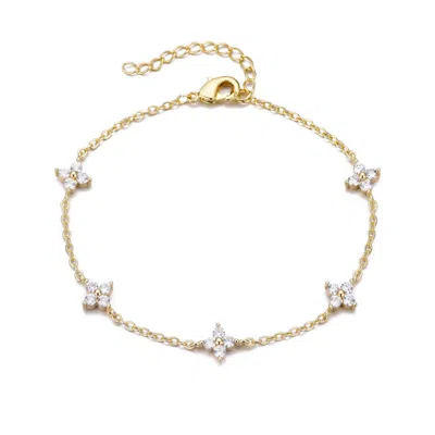 Adornia 14k Yellow Gold Plated Cz Flower Station Bracelet