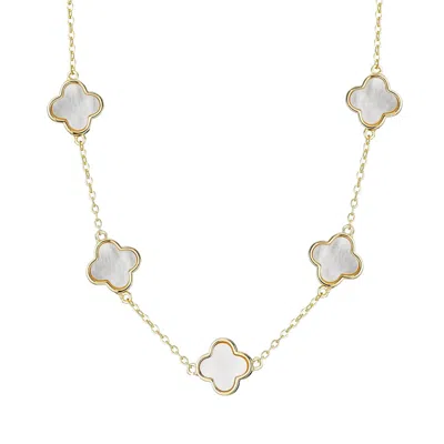 Adornia 14k Yellow Gold Plated Mother Of Pearl Clover Station Necklace